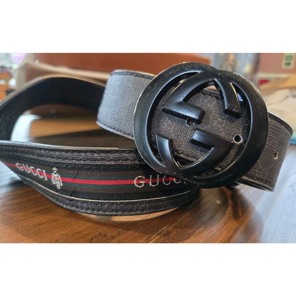 RARE Gucci Heritage Crest Mens Belt Double G Buckle Adjustable Brass Hardware 44